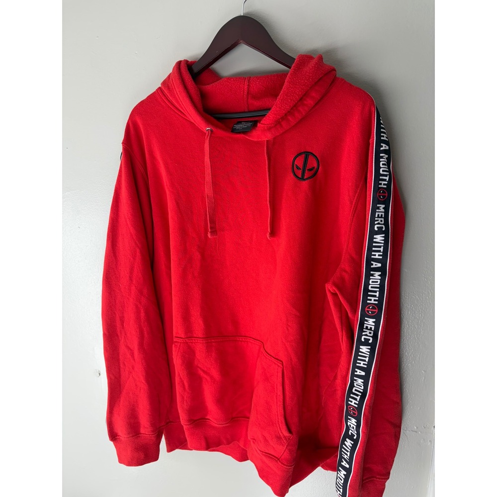 Marvel Deadpool Hoodie Men 2XL Red Merc With A Mouth Logo Tape Bioworld Pullover
